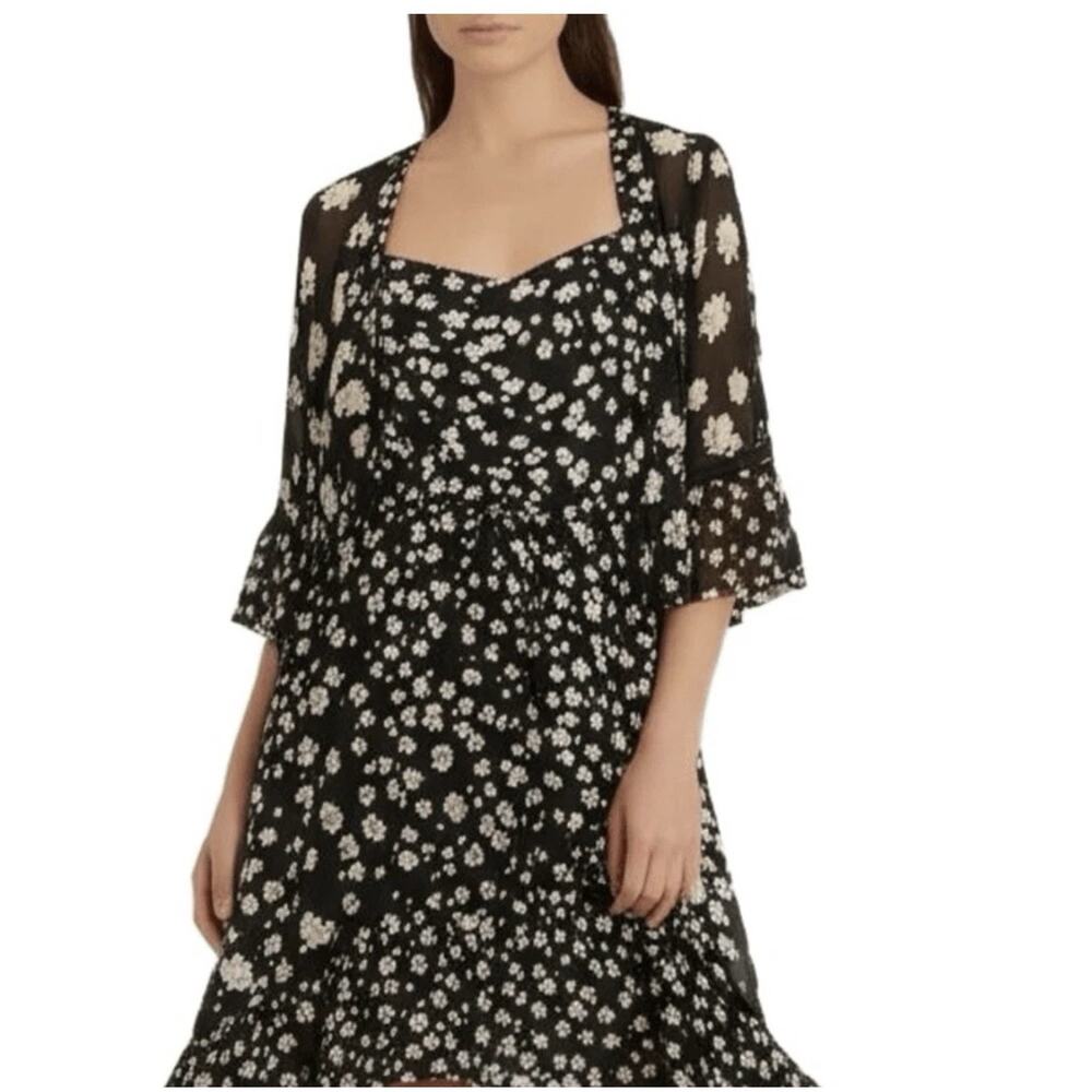 CAbi Daisy Print 2 Piece Chiffon Dress/Duster Wrap Black & White Sz L COTTAGE - Picture 3 of 16